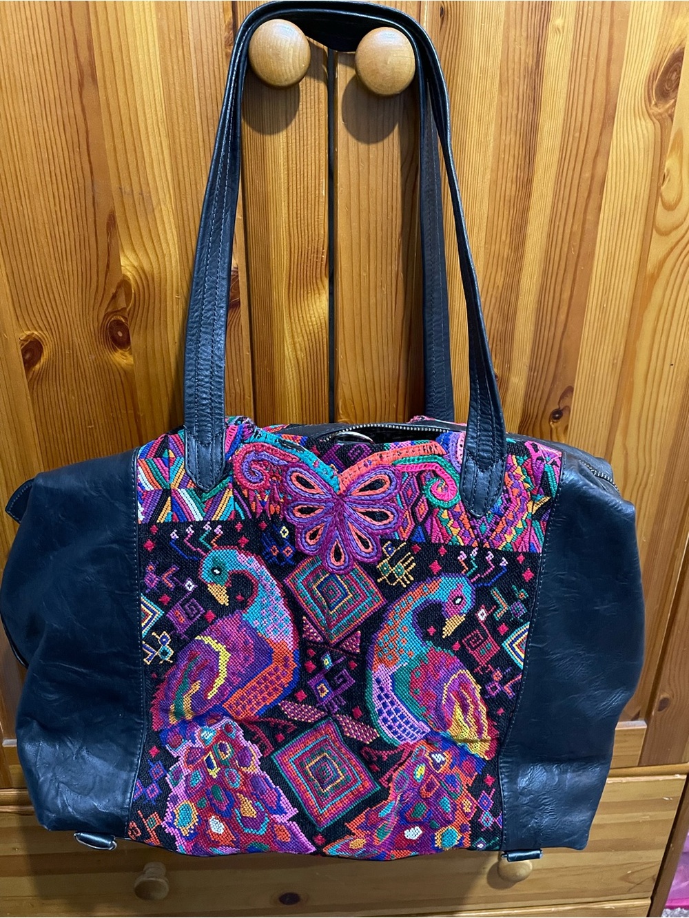 Handcrafted Crossbody/Backpack Multicolor ParrotEmbroidered Design